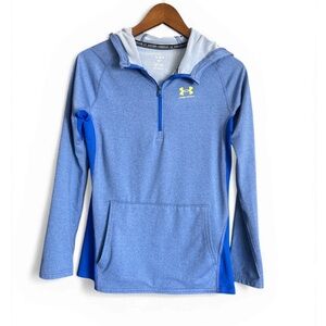 Under Armour Boys Heathered Blue ColdGear 1/4 Zip Hooded Long Sleeve